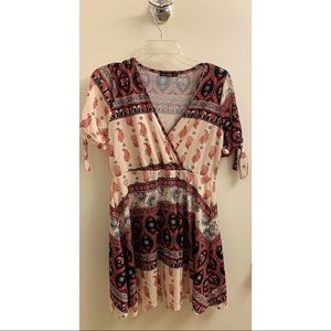 Boohoo Printed Tie-Sleeve Dress